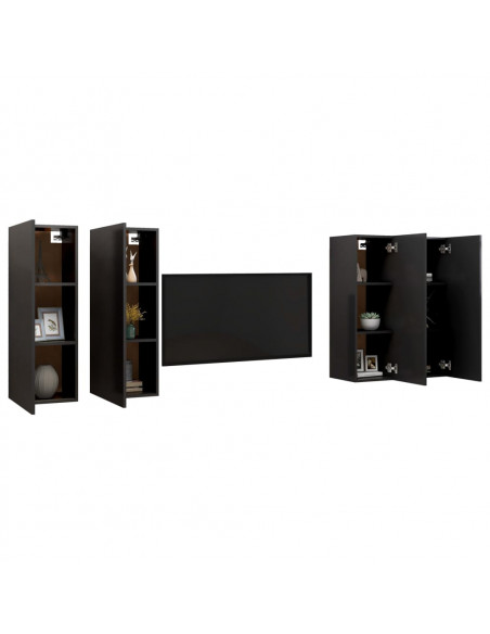 Mobili TV 4 pz Neri 30,5x30x90 cm in Legno Multistrato