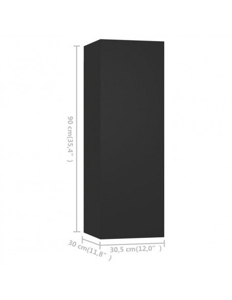 Mobili TV 4 pz Neri 30,5x30x90 cm in Legno Multistrato