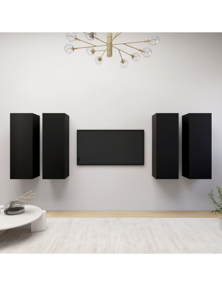 Mobili TV 4 pz Neri 30,5x30x90 cm in Legno Multistrato