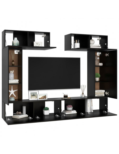 Set di Mobili Porta TV 6 pz Nero in Legno Multistrato