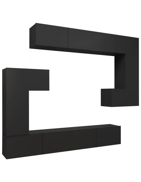 Set Mobili Porta TV 8pz Nero in Legno Multistrato