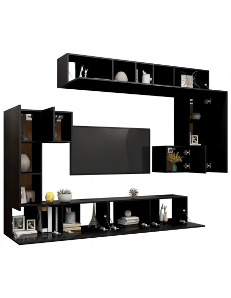 Set Mobili Porta TV 8pz Nero in Legno Multistrato