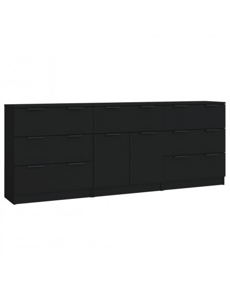 Credenze 3 pz Nere in Legno Multistrato