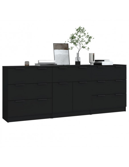 Credenze 3 pz Nere in Legno Multistrato
