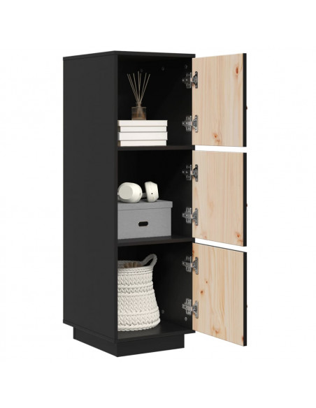 Credenza Nera 34x40x108,5 cm in Legno Massello di Pino
