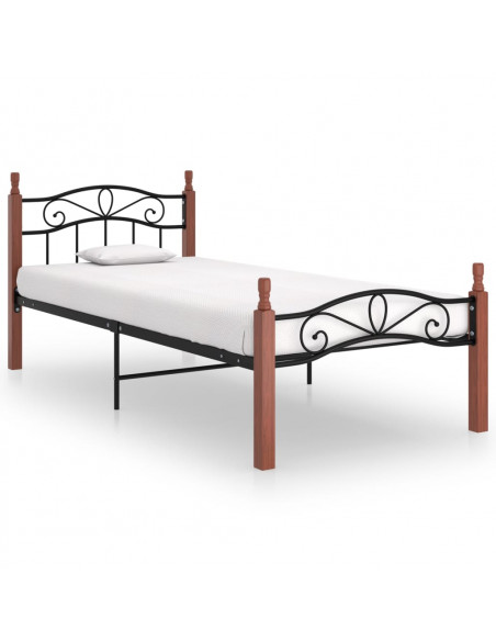 Giroletto in Metallo Nero e Legno Massello di Rovere 90x200 cm