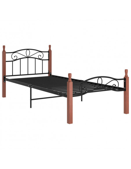 Giroletto in Metallo Nero e Legno Massello di Rovere 90x200 cm