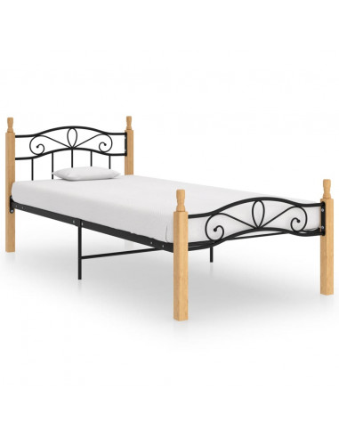 Giroletto Nero in Metallo e Legno Massello di Rovere 90x200 cm