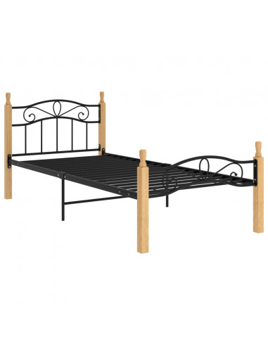 Giroletto Nero in Metallo e Legno Massello di Rovere 90x200 cm