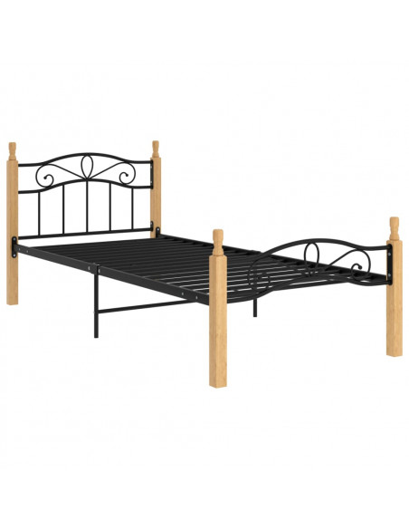Giroletto Nero in Metallo e Legno Massello di Rovere 90x200 cm