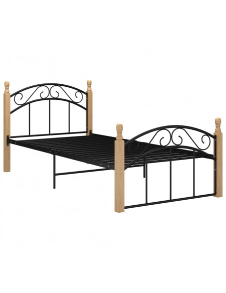 Giroletto Nero in Metallo e Legno Massello di Rovere 90x200 cm
