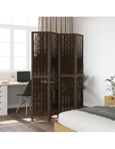 Divisorio Ambienti 4 Pannelli Marrone Scuro Massello Paulownia