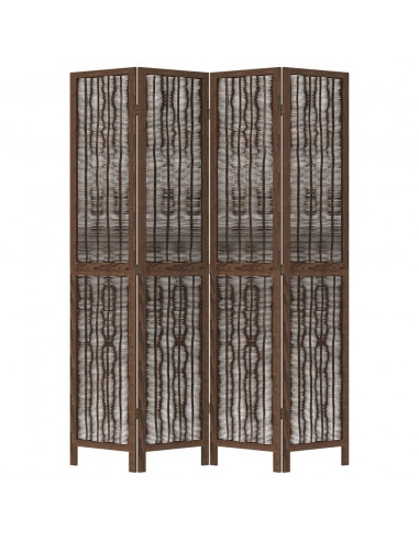 Divisorio Ambienti 4 Pannelli Marrone Scuro Massello Paulownia