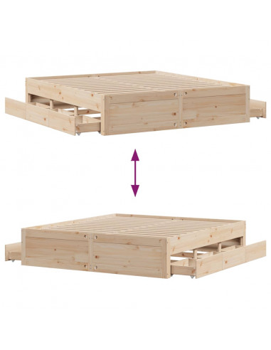 Giroletto senza Materasso con Cassetti 200x200 cm Massello Pino