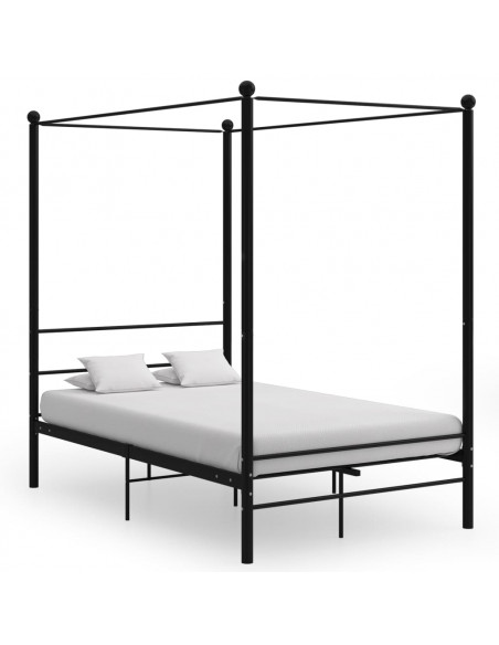 Letto a Baldacchino Nero in Metallo 140x200 cm