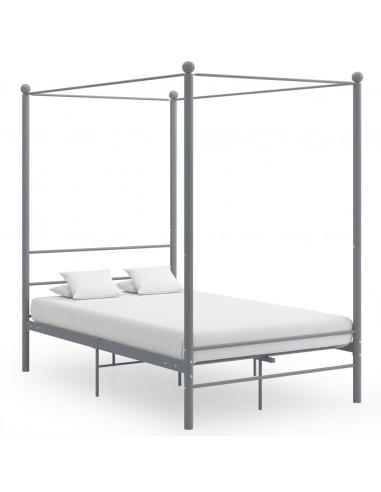 Letto a Baldacchino Grigio in Metallo 140x200 cm