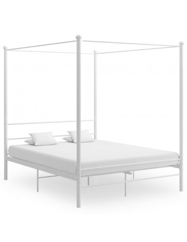 Letto a Baldacchino Bianco in Metallo 160x200 cm
