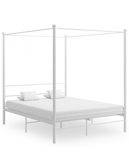 Letto a Baldacchino Bianco in Metallo 160x200 cm