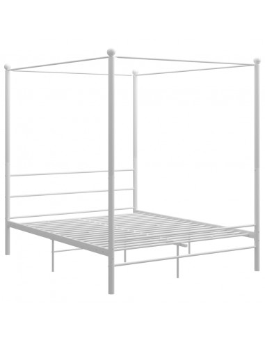 Letto a Baldacchino Bianco in Metallo 160x200 cm