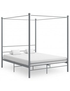 Letto a Baldacchino Grigio in Metallo 160x200 cm 2