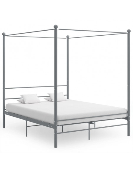 Letto a Baldacchino Grigio in Metallo 160x200 cm