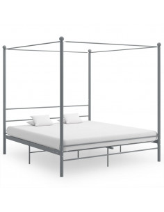 Letto a Baldacchino Grigio in Metallo 180x200 cm 2