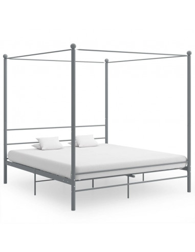 Letto a Baldacchino Grigio in Metallo 180x200 cm