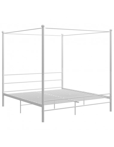 Letto a Baldacchino Bianco in Metallo 200x200 cm