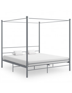 Letto a Baldacchino Grigio in Metallo 200x200 cm 2