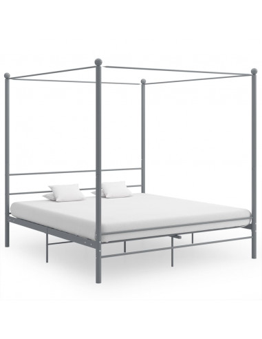 Letto a Baldacchino Grigio in Metallo 200x200 cm