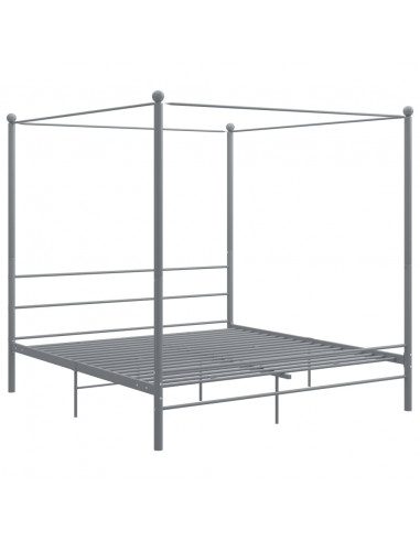 Letto a Baldacchino Grigio in Metallo 200x200 cm
