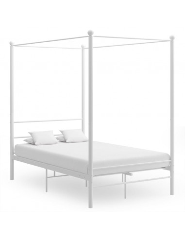 Letto a Baldacchino Bianco in Metallo 120x200 cm