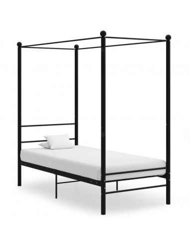 Letto a Baldacchino Nero in Metallo 90x200 cm