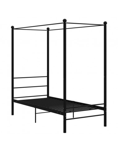 Letto a Baldacchino Nero in Metallo 90x200 cm