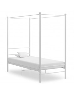 Letto a Baldacchino Bianco in Metallo 90x200 cm 2