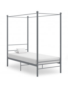 Letto a Baldacchino Grigio in Metallo 90x200 cm 2