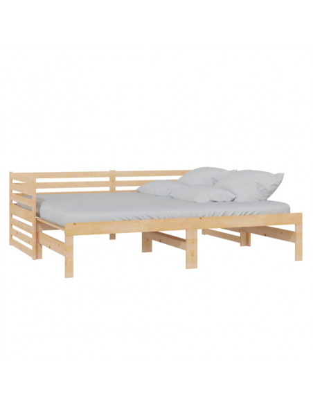 Divano Letto Estraibile in Legno Massello di Pino 2x(90x200) cm