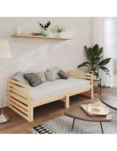 Divano Letto Estraibile in Legno Massello di Pino 2x(90x200) cm