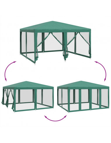 Tenda per Feste con 8 Pareti Laterali in Rete Verde 4x4 m HDPE