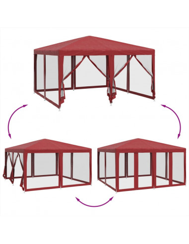 Tenda per Feste con 8 Pareti Laterali in Rete Rossa 4x4 m HDPE