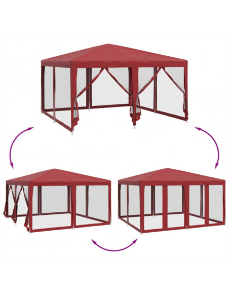 Tenda per Feste con 8 Pareti Laterali in Rete Rossa 4x4 m HDPE