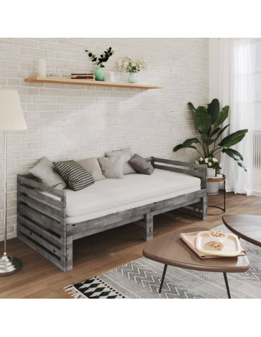 Dormeuse Estraibile Grigia in Massello di Pino 2x(90x200) cm