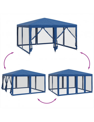 Tenda per Feste con 8 Pareti Laterali in Rete Blu 4x4 m HDPE