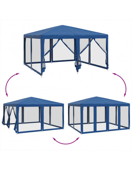 Tenda per Feste con 8 Pareti Laterali in Rete Blu 4x4 m HDPE