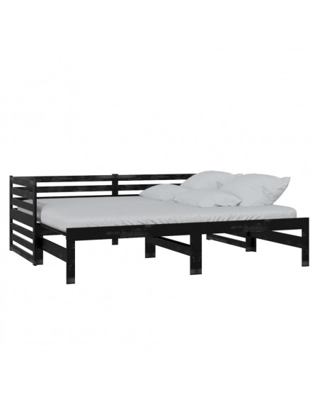 Dormeuse Estraibile Nera in Massello di Pino 2x(90x200) cm