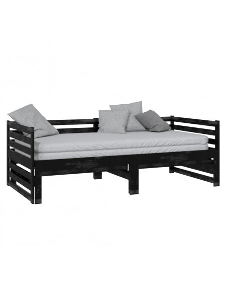 Dormeuse Estraibile Nera in Massello di Pino 2x(90x200) cm