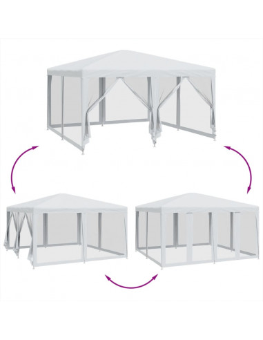 Tenda per Feste con 8 Pareti Laterali in Rete Bianco 4x4 m HDPE