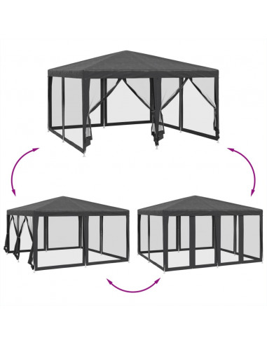 Tenda per Feste con 8 Pareti in Rete Antracite 4x4 m in HDPE