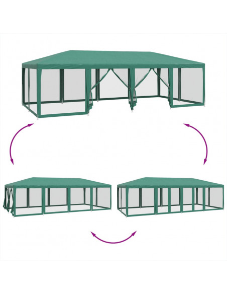 Tenda per Feste con 12 Pareti Laterali in Rete Verde 8x4 m HDPE