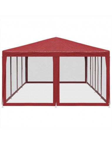 Tenda per Feste con 12 Pareti Laterali in Rete Rossa 8x4 m HDPE
